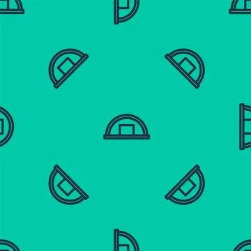 Blue line Warehouse icon isolated seamless pattern on green background.  Vect Stock Illustration