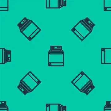 Blue line Washer icon isolated seamless pattern on green background. Washin.. Stock Illustration