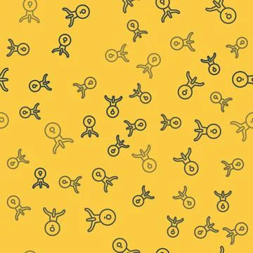 Blue line Web camera icon isolated seamless pattern on yellow background. Chat Illustrazione stock