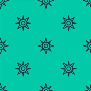 Blue line Wind rose icon isolated seamless pattern on green background. Compass Stock Illustration