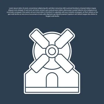 Blue line Windmill icon isolated on blue background. Vector Stock Illustration