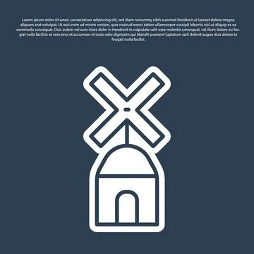 Blue line Windmill icon isolated on blue background. Vector Stock Illustration