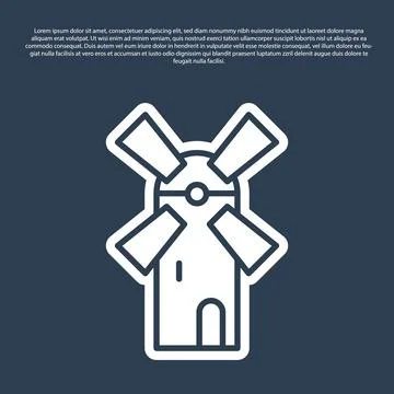 Blue line Windmill icon isolated on blue background.  Vector Stock Illustration