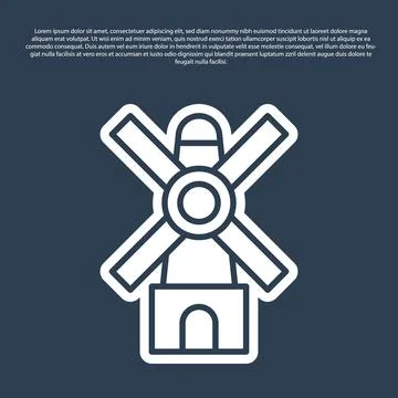 Blue line Windmill icon isolated on blue background.  Vector Stock Illustration
