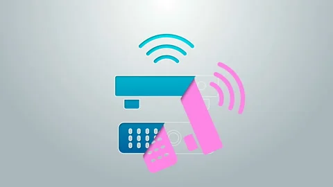 Blue line Wireless multimedia and TV box receiver and player with remote Video stock 145297469