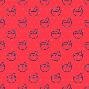 Blue line Witch cauldron icon isolated seamless pattern on red background. .. Stock Illustration