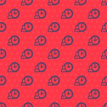 Blue line Work time icon isolated seamless pattern on red background. Office  스톡 일러스트