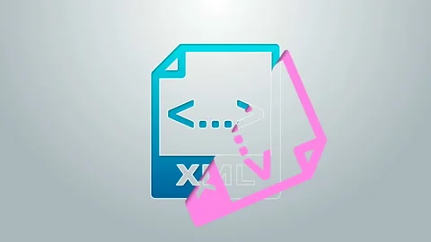 Blue line XML file document. Download xml button icon isolated on grey Stock Footage 144966463