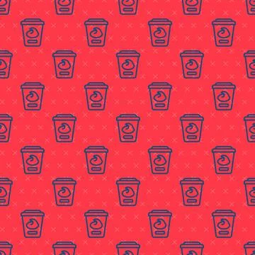Blue line Yogurt container icon isolated seamless pattern on red background イラスト素材