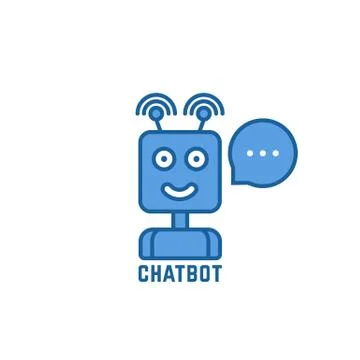 Blue linear chatbot logo with bubble Stock Illustration