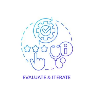Blue linear gradient icon evaluate and iterate concept Stock Illustration
