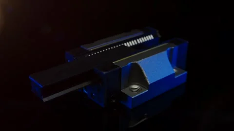 Blue Linear Guide Carriage on Dark Surface, Machine Element, Macro Shot Stock Footage 341494881