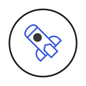 Blue lined rocket ship icon inside a circle depicting startup business and .. Stock Illustration