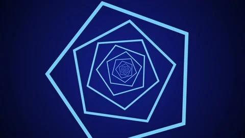 Blue lines on a dark background forming a rotating Pentagon motion tunnel Stock Footage 130246977
