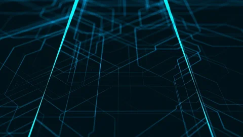 Blue lines drawn random and create an abstract image of a circuit board Stock Footage 128395019