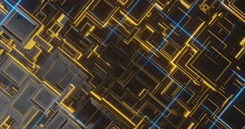 Blue lines grid and gold fractals 3D 库存影片 200204732