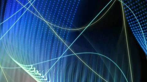 Blue lines interwined with curves, rays, particles - waving modern abstrac... Stock Photos