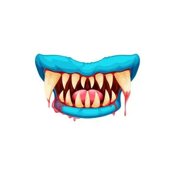 Blue lips sharp teeth, tongue, scary monster mouth Illustrazione stock