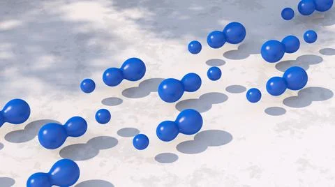 Blue liquid balls merging. Abstract illustration, 3d render. Illustrazione stock