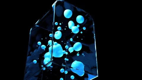 Blue liquid blobs floating inside abstract glass container Stock Footage 327594028