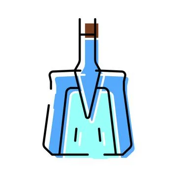 Blue liquid bottle with cork stopper icon Illustrazione stock
