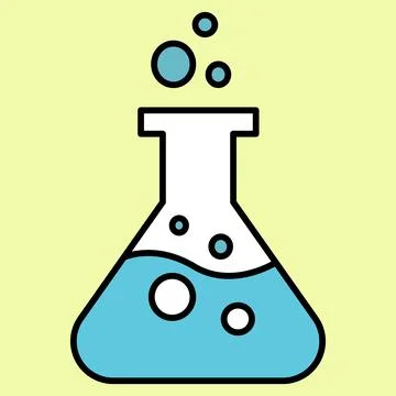 Blue liquid bubbles in a white flask. Bubbles rise gently from the solution.. Illustrazione stock