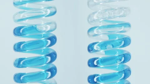 Blue liquid flows into spiral glass flask. Stock Footage 270161470