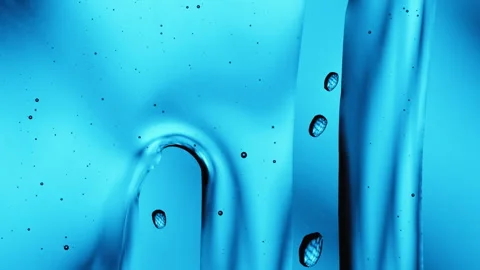 Blue Liquid Gel Texture with Rising Air Bubbles and Flowing Waves Stock Footage 346767155