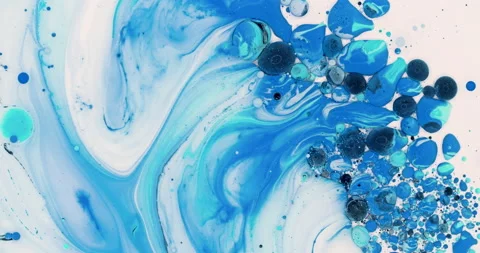 Blue liquid ink bubble reaction with soap and milk in 4K Stock Footage 136270938