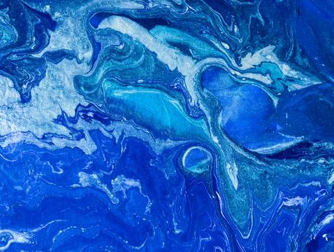 Blue liquid marble effect, modern fluid art. Stock Photos