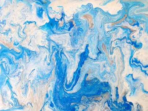 Blue liquid marble effect, modern fluid art. Stock Photos