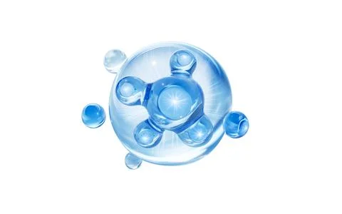 Blue liquid molecule and water bubbles, 3d rendering. 库存插图