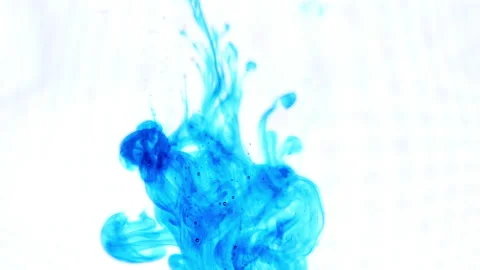 Blue liquid paints in water make beautiful textured smoke. 4K, macro,slow motion Video stock 144489757