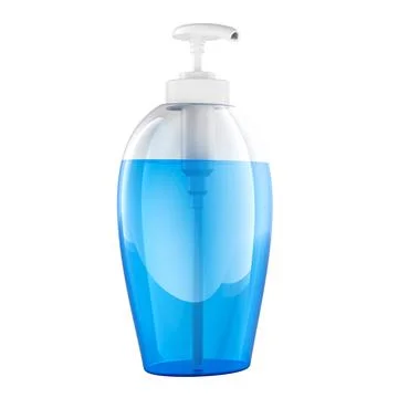 Blue liquid soap dispenser bottle with pump. 3D rendering Stock Illustration