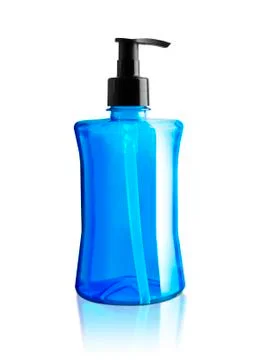 Blue liquid soap in plastic pump bottle Stock Photos