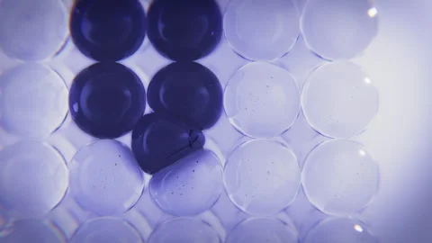 Blue Liquid Spreading Through Glass Spheres Grid, Representing Molecular Connect Stock Footage 325654483