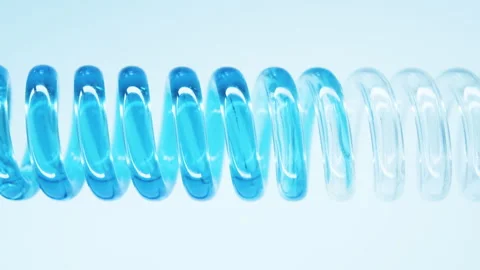 Blue liquid substance flows through a spiral glass flask. Stock Footage 248320745