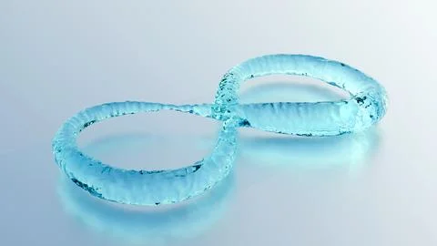 Blue liquid (water) flows in an infinity sign shape, 3D render, side view Stock Illustration