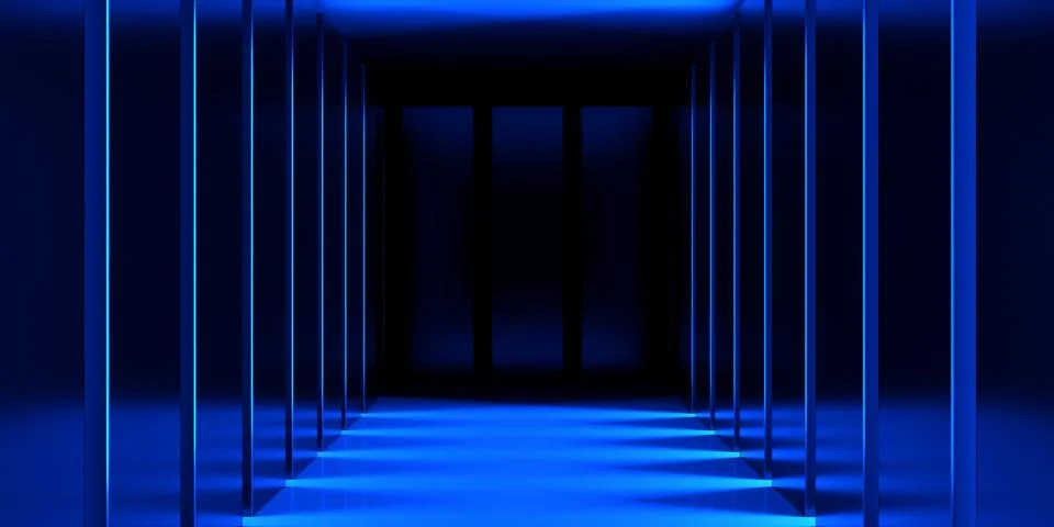 Blue lit server or datacenter cloud computing room interieur background with  스톡 일러스트