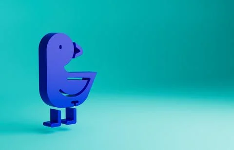 Blue Little chick icon isolated on blue background. Minimalism concept. 3D Stock Illustration