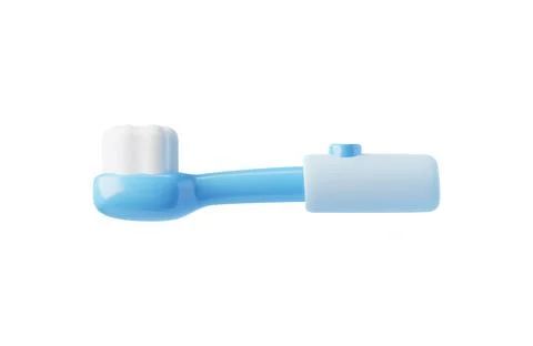 Blue little toothbrush with button 3D style, vector illustration Illustrazione stock