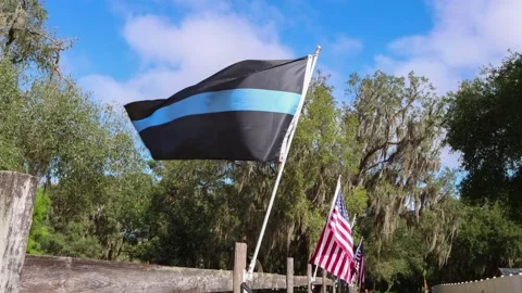 Blue Lives Matter flag in support of police. 4K Stock Footage 140659702