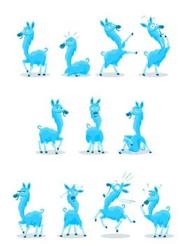 Blue Llama with Various Expressions Stock-Illustration