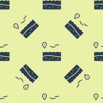 Blue Location with beach icon isolated seamless pattern on yellow background Stock Illustration