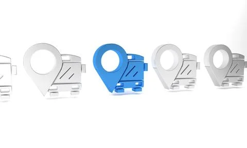 Blue Location with bus icon isolated on white background. Transportation co.. Stock Illustration