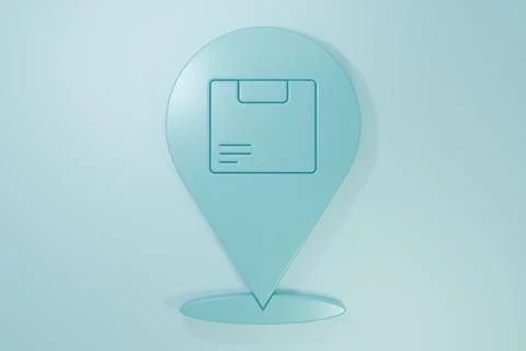Blue Location with cardboard box icon isolated on blue background. Delivery.. Stock Illustration