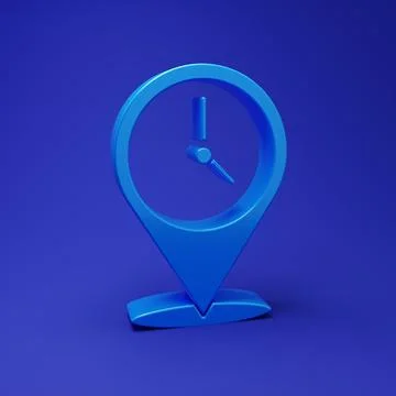 Blue Location with clock icon isolated on blue background. Minimalism conce.. Stock Illustration