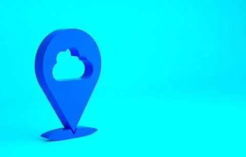 Blue Location cloud icon isolated on blue background. Minimalism concept. 3d  Illustrazione stock