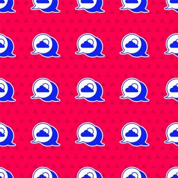 Blue Location cloud icon isolated seamless pattern on red background. Vector 스톡 일러스트