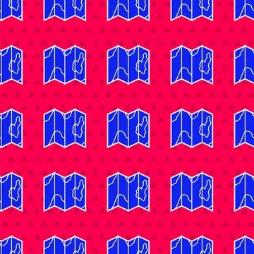 Blue Location of the forest on a map icon isolated seamless pattern on red Illustrazione stock
